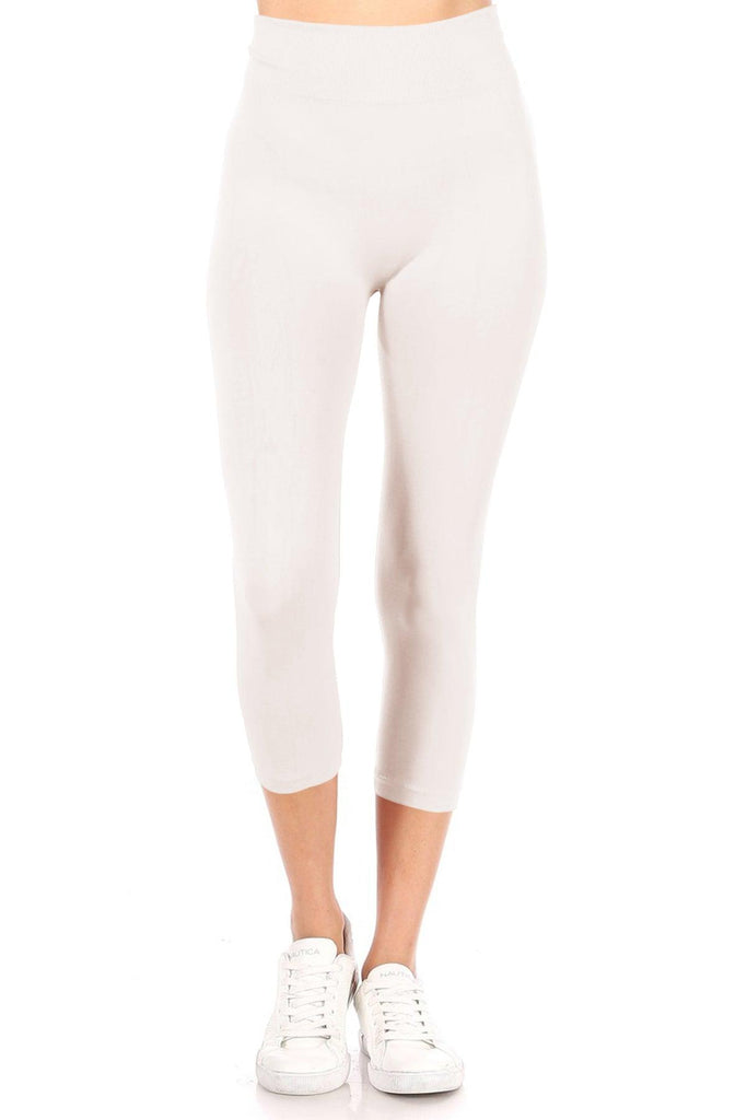 Women's Casual High Waist Solid Seamless Capri Leggings FashionJOA