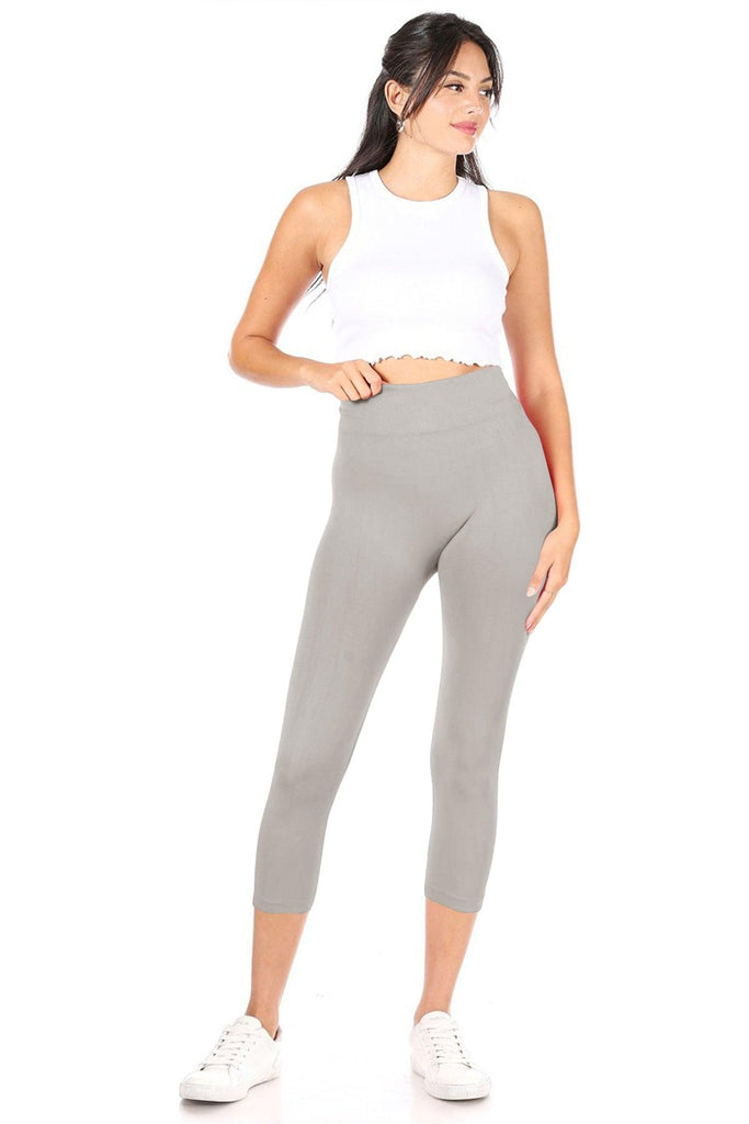 Women's Casual High Waist Solid Seamless Capri Leggings FashionJOA