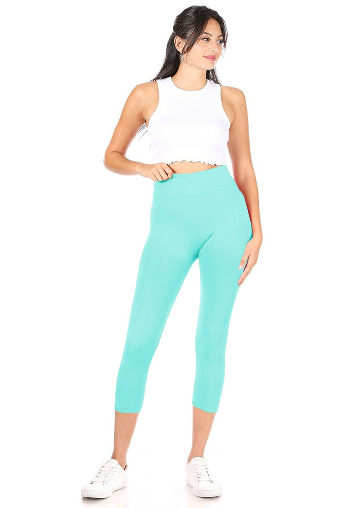 Women's Casual High Waist Solid Seamless Capri Leggings FashionJOA