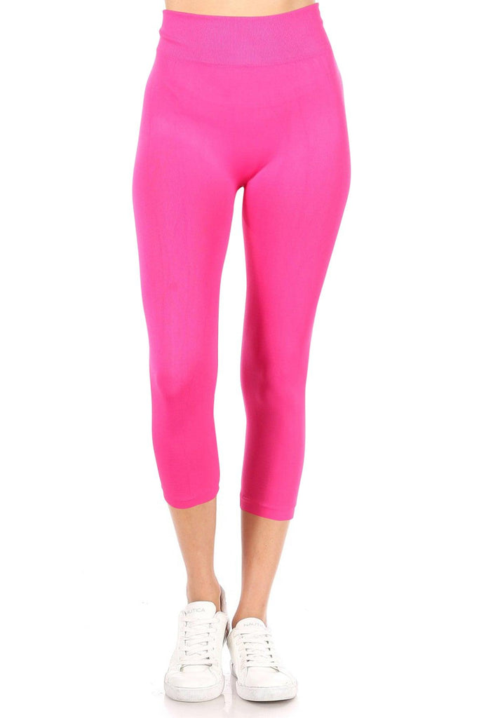 Women's Casual High Waist Solid Seamless Capri Leggings FashionJOA