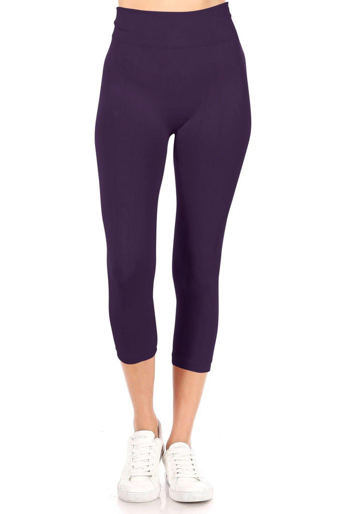 Women's Casual High Waist Solid Seamless Capri Leggings FashionJOA