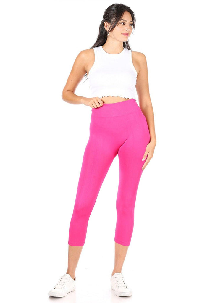 Women's Casual High Waist Solid Seamless Capri Leggings FashionJOA