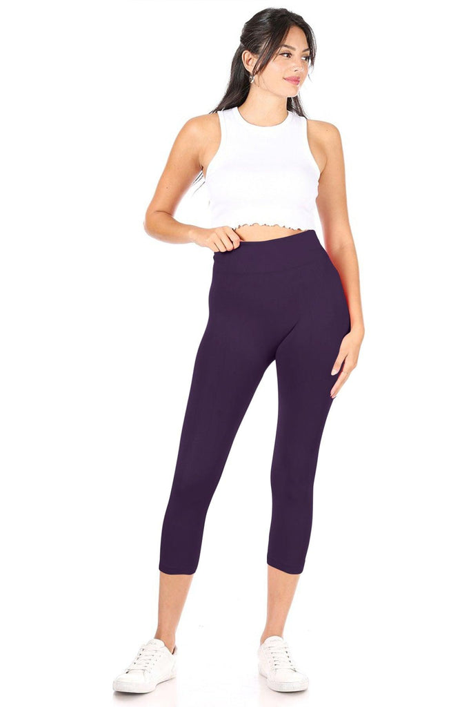 Women's Casual High Waist Solid Seamless Capri Leggings FashionJOA