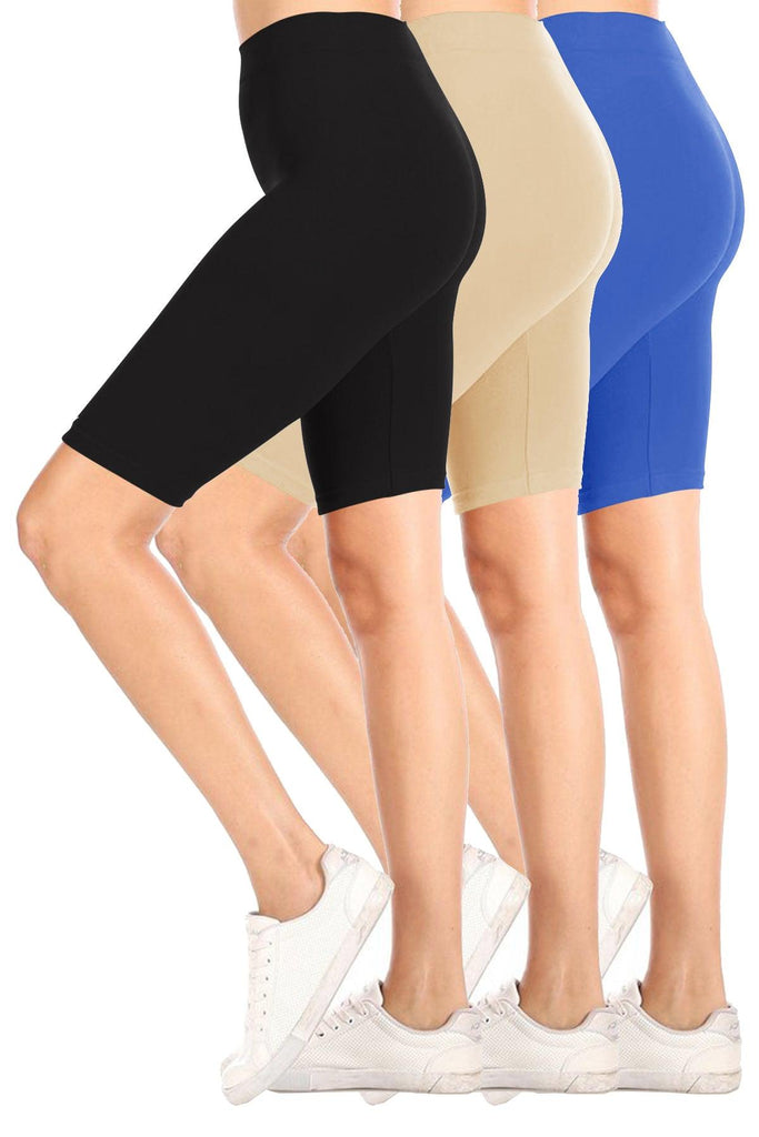 Women's Casual High Waist Stretch Basic  Mid Thigh Active Biker Shorts Pants (Pack of 3) FashionJOA