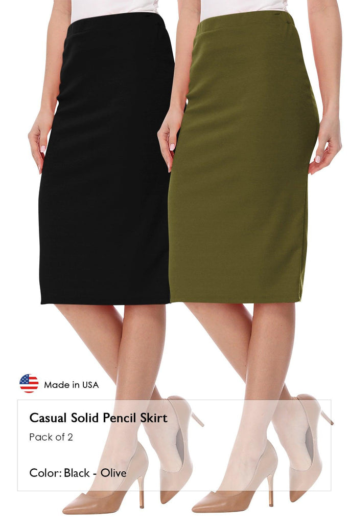 Women's Casual High Waist Stretch Pencil Skirt(Pack of 2) FashionJOA