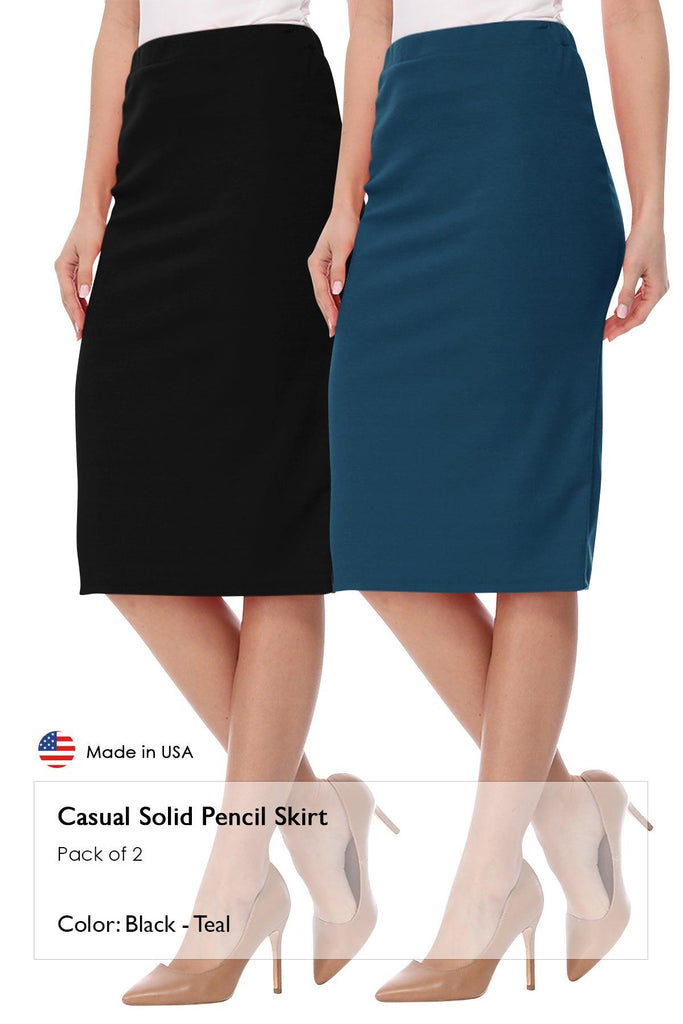 Women's Casual High Waist Stretch Pencil Skirt(Pack of 2) FashionJOA