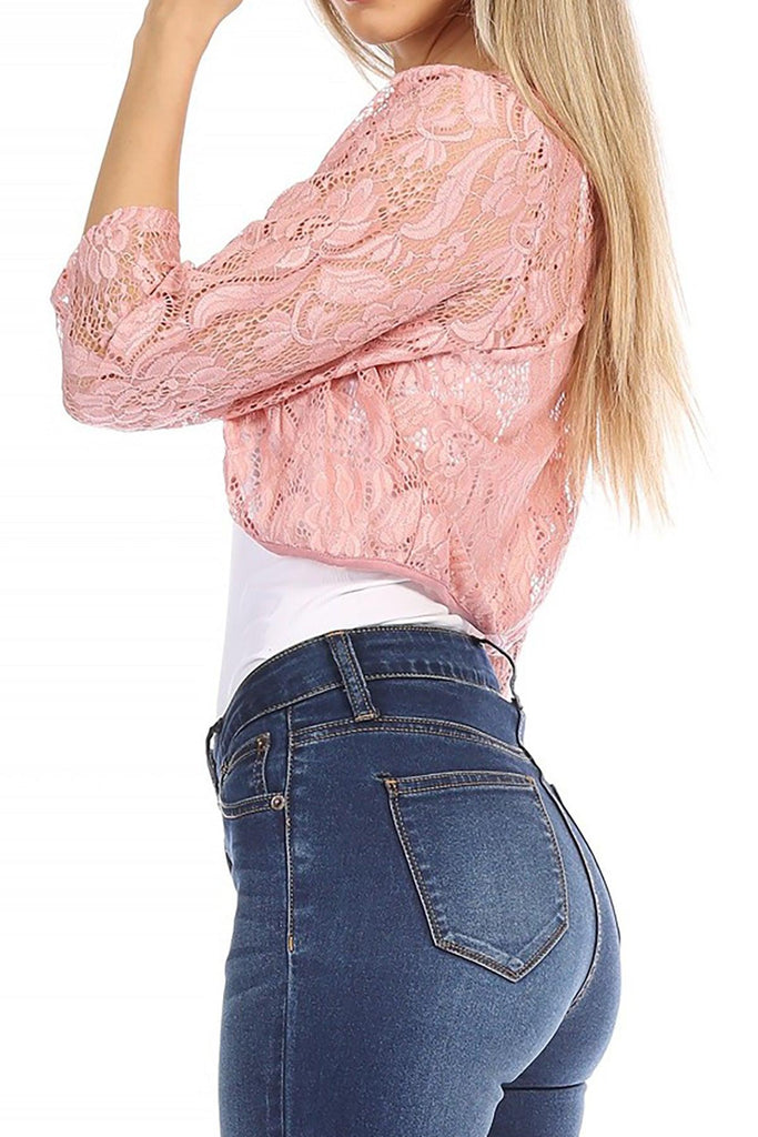 Women's Casual Lace Bolero Crochet Open Cardigan 3/4 Sleeve Sheer Cover Up Jacket FashionJOA