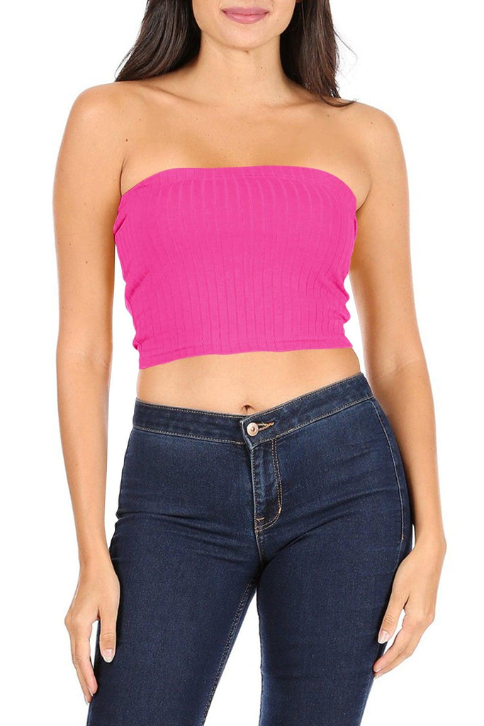 Women's Casual Lightweight Stretch Ribbed Solid Tank Tube Top FashionJOA