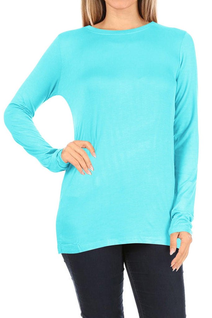 Women's Casual Long Sleeve Solid Stretch Relaxed Fit Basic Pull On T-Shirts Tunic Top FashionJOA