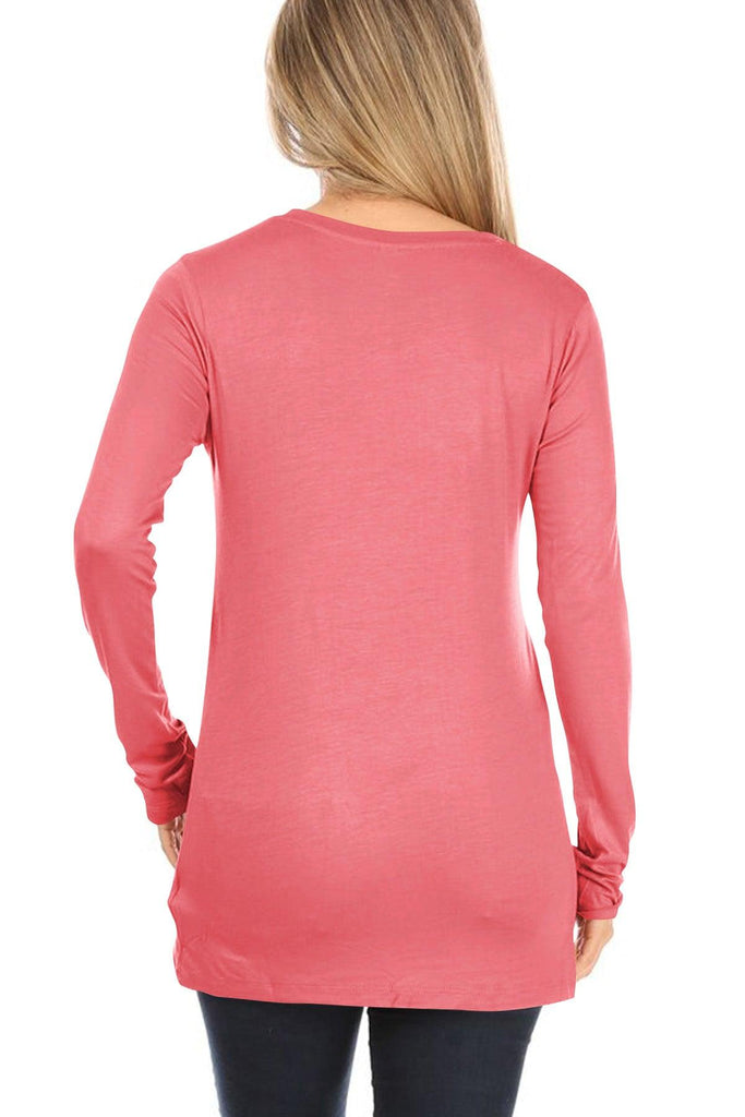 Women's Casual Long Sleeve Solid Stretch Relaxed Fit Basic Pull On T-Shirts Tunic Top FashionJOA