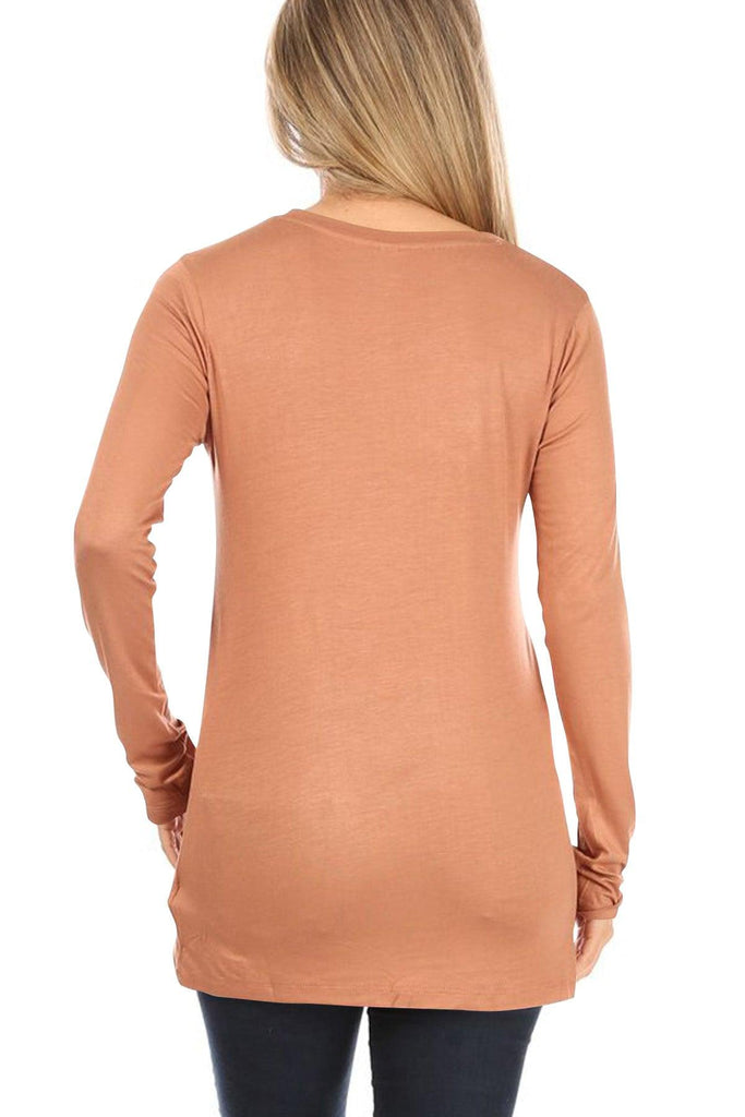 Women's Casual Long Sleeve Solid Stretch Relaxed Fit Basic Pull On T-Shirts Tunic Top FashionJOA