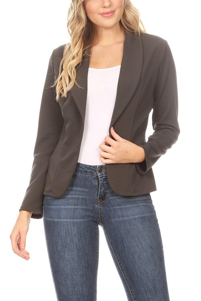 Women's Casual Office Work Wear Long Sleeve Fitted Open Blazer Jacket FashionJOA