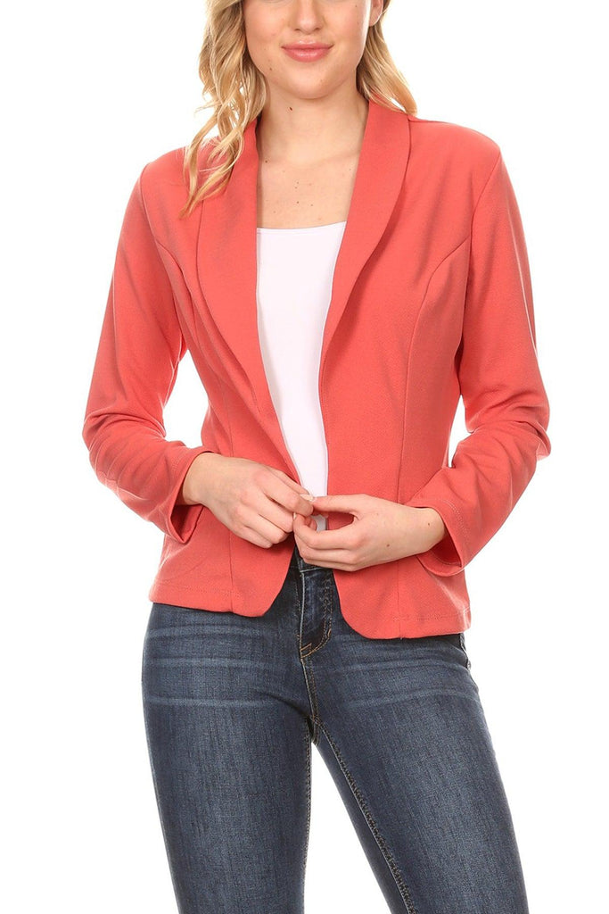 Women's Casual Office Work Wear Long Sleeve Fitted Open Blazer Jacket FashionJOA