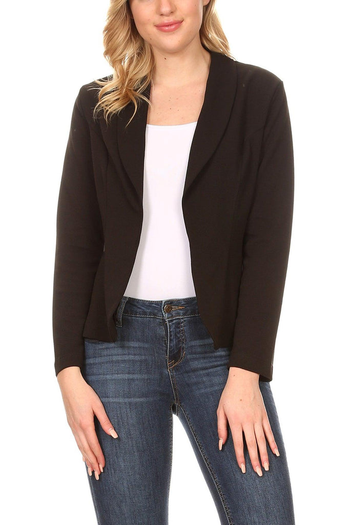 Women's Casual Office Work Wear Long Sleeve Fitted Open Blazer Jacket FashionJOA