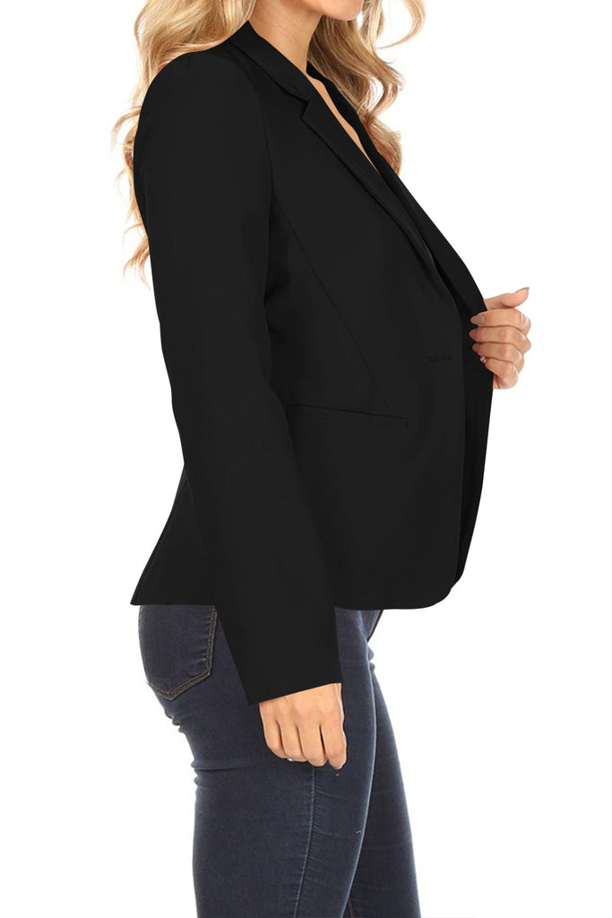 Women's Casual One Button Pocket Basic Long Sleeves Office Work Wear Solid Jacket Blazer FashionJOA