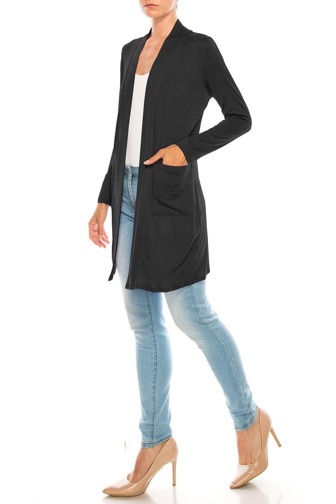 Women's Casual Open Front Basic Long Sleeves Loose Fit Side Pockets Solid Cardigan FashionJOA