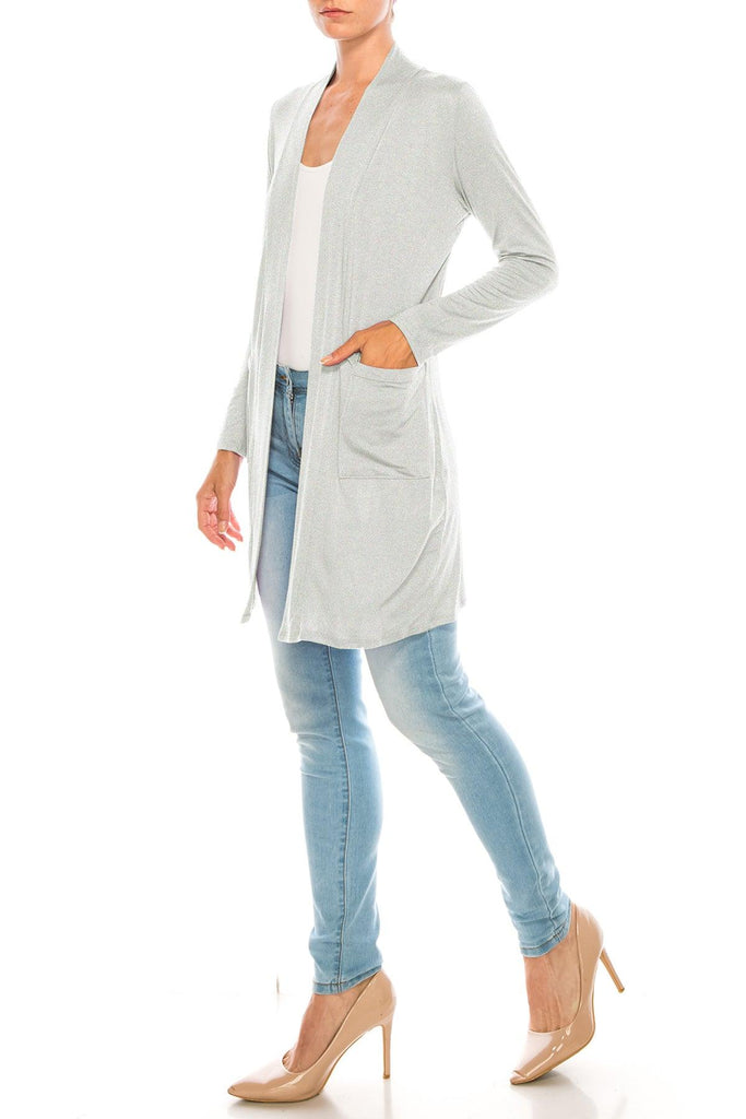 Women's Casual Open Front Basic Long Sleeves Loose Fit Side Pockets Solid Cardigan FashionJOA