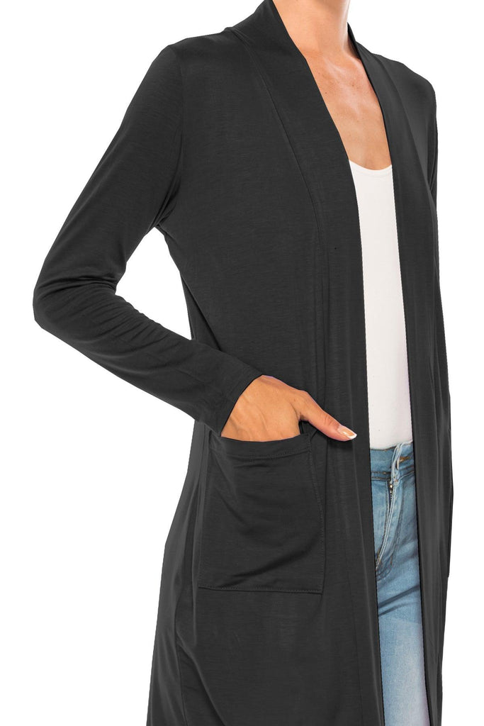 Women's Casual Open Front Basic Long Sleeves Loose Fit Side Pockets Solid Cardigan FashionJOA