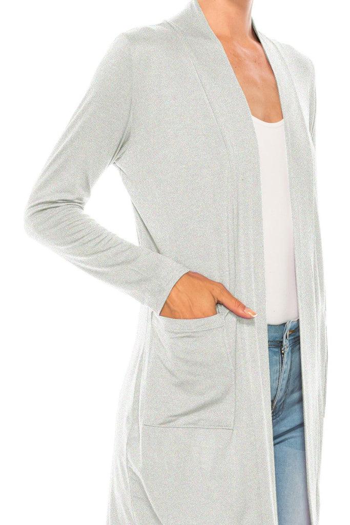 Women's Casual Open Front Basic Long Sleeves Loose Fit Side Pockets Solid Cardigan FashionJOA