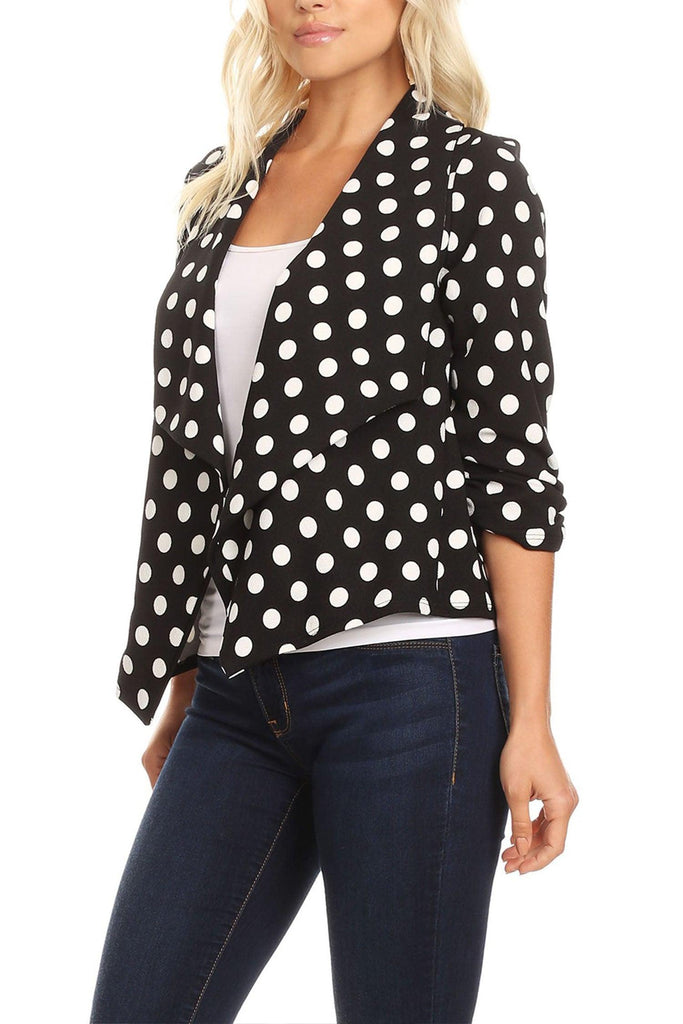 Women's Casual Open Front Polka Dot Roll Up Sleeve Blazer FashionJOA