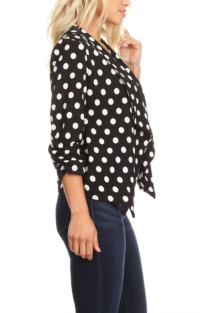 Women's Casual Open Front Polka Dot Roll Up Sleeve Blazer FashionJOA