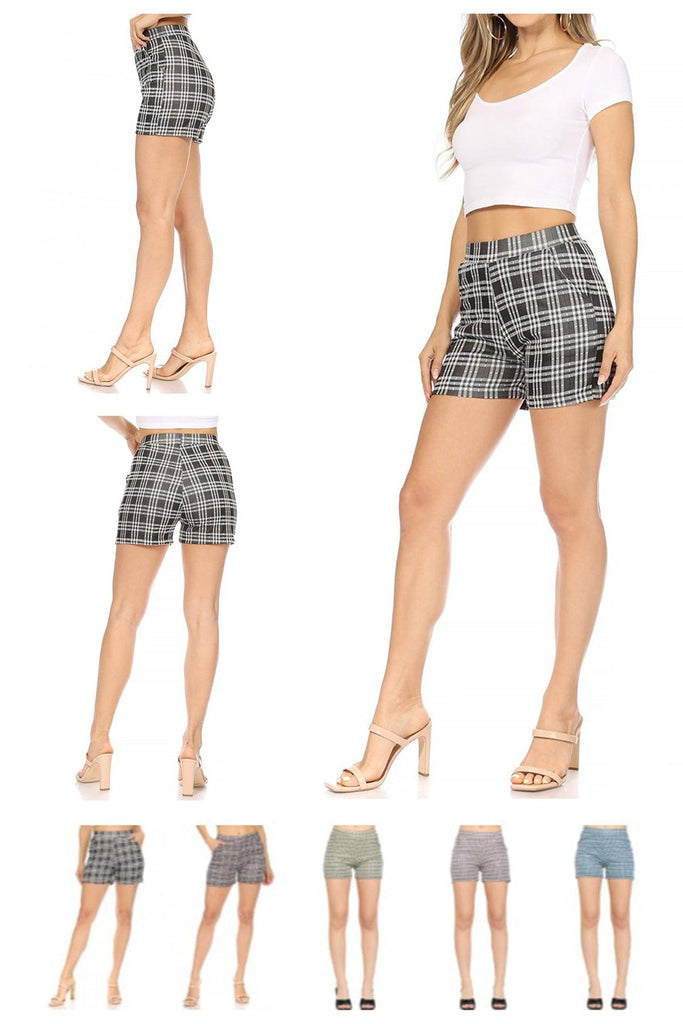 Women's Casual Plaid Print Fitted Shorts With Pocket FashionJOA