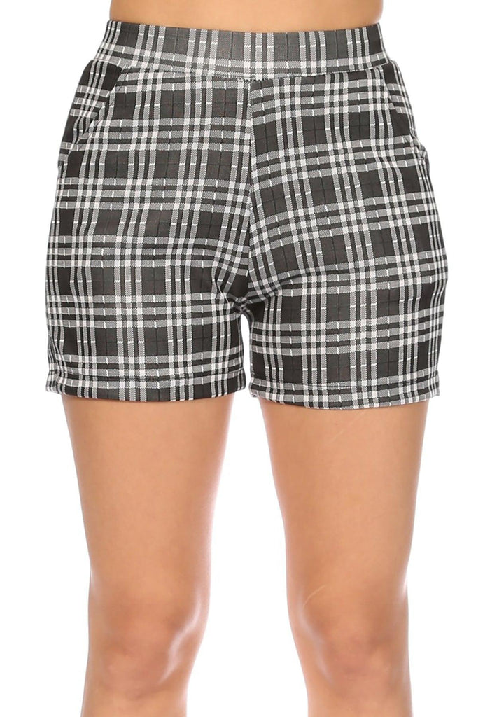 Women's Casual Plaid Print Fitted Shorts With Pocket FashionJOA