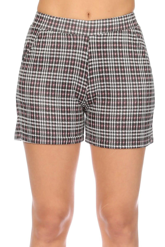 Women's Casual Plaid Print Fitted Shorts With Pocket FashionJOA