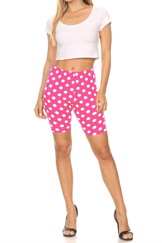 Women's Casual Polka Dot Printed Elastic High Waist Stretch Biker Shorts FashionJOA