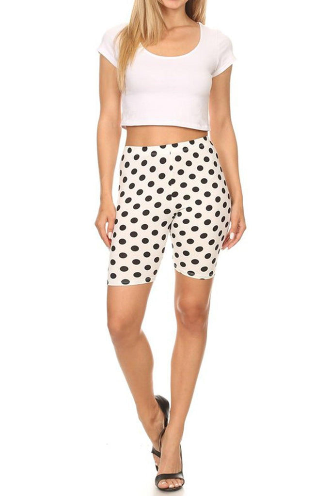 Women's Casual Polka Dot Printed Elastic High Waist Stretch Biker Shorts FashionJOA