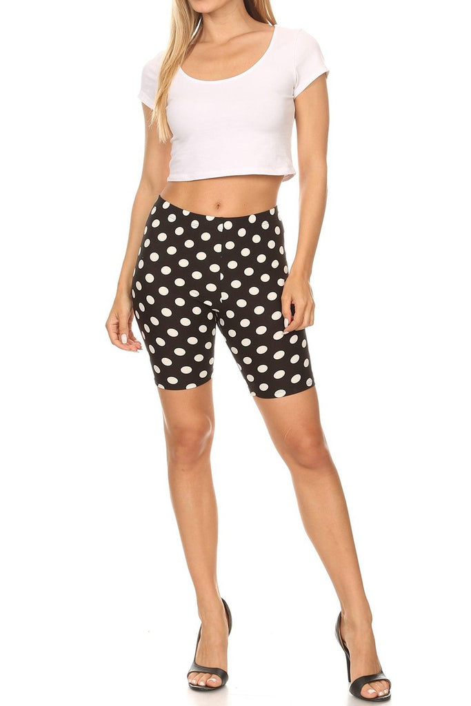 Women's Casual Polka Dot Printed Elastic High Waist Stretch Biker Shorts FashionJOA