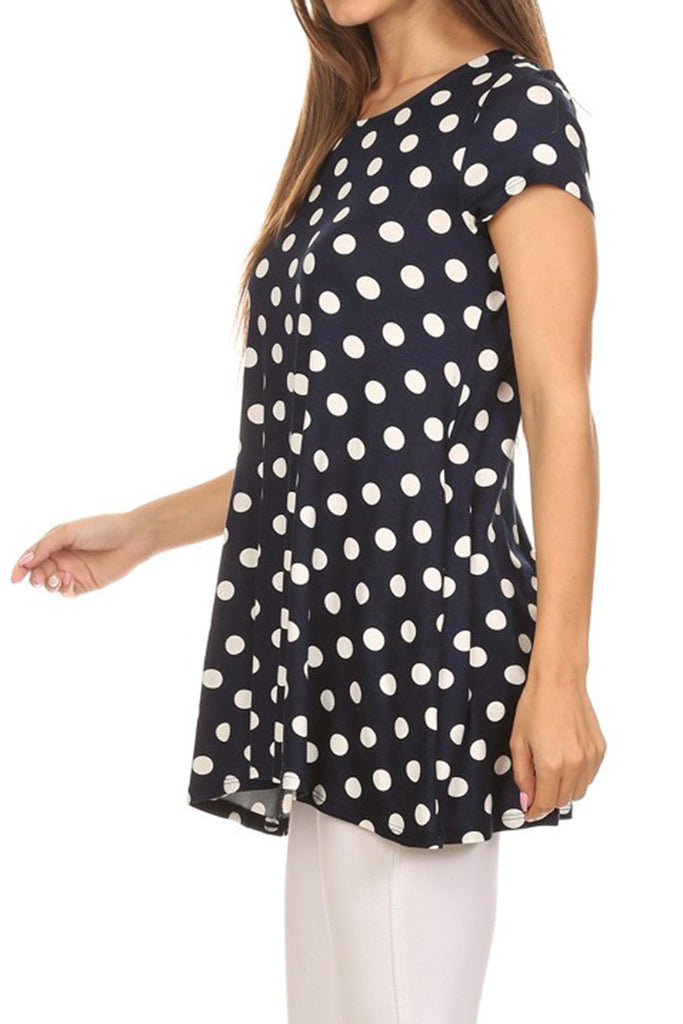 Women's Casual Polka Dot Short Sleeve Round Neck Tunic Tops with Side Pockets FashionJOA