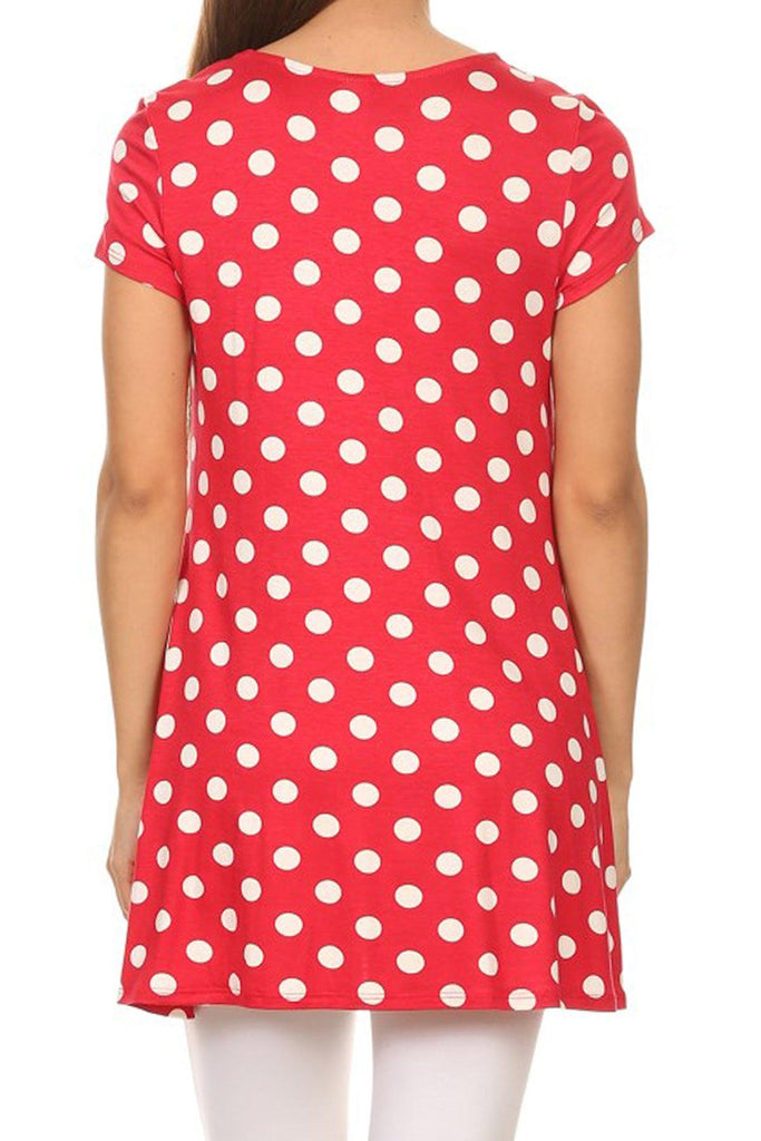 Women's Casual Polka Dot Short Sleeve Round Neck Tunic Tops with Side Pockets FashionJOA