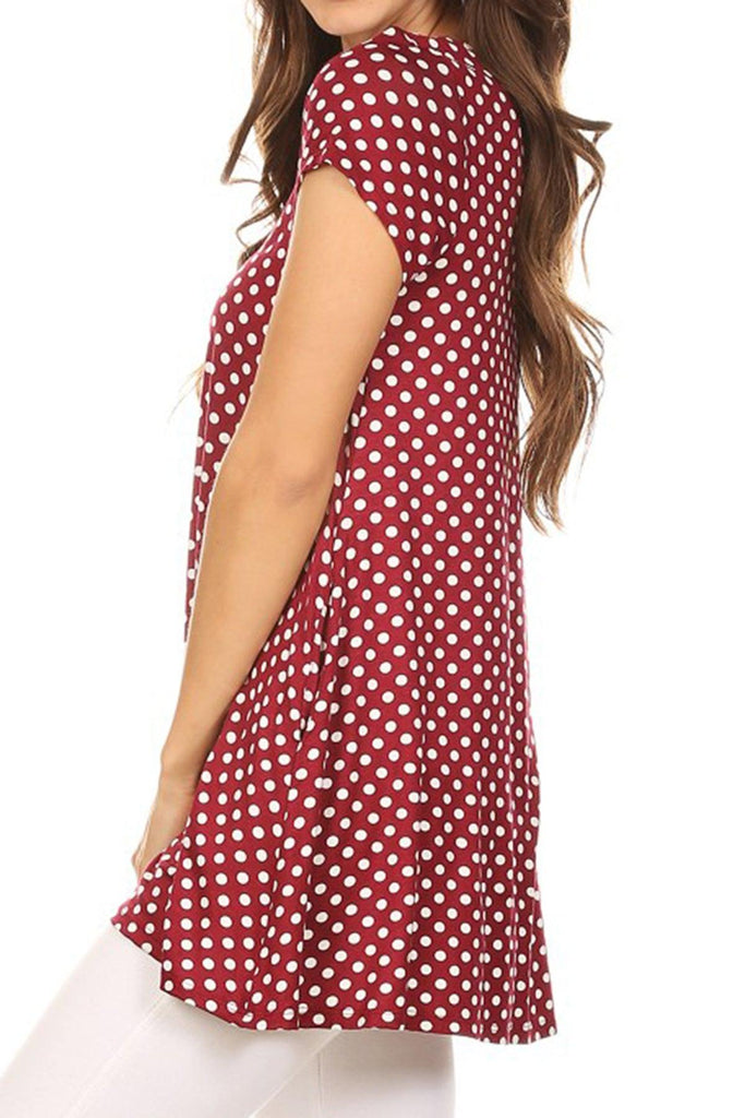 Women's Casual Polka Dot Short Sleeve Round Neck Tunic Tops with Side Pockets FashionJOA