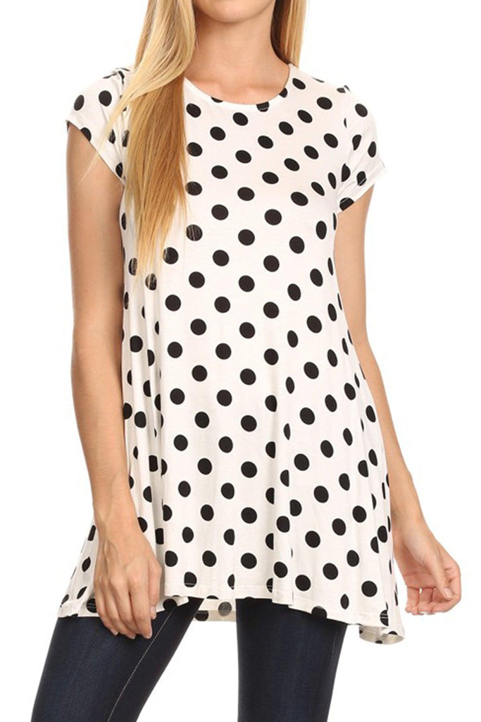 Women's Casual Polka Dot Short Sleeve Round Neck Tunic Tops with Side Pockets FashionJOA