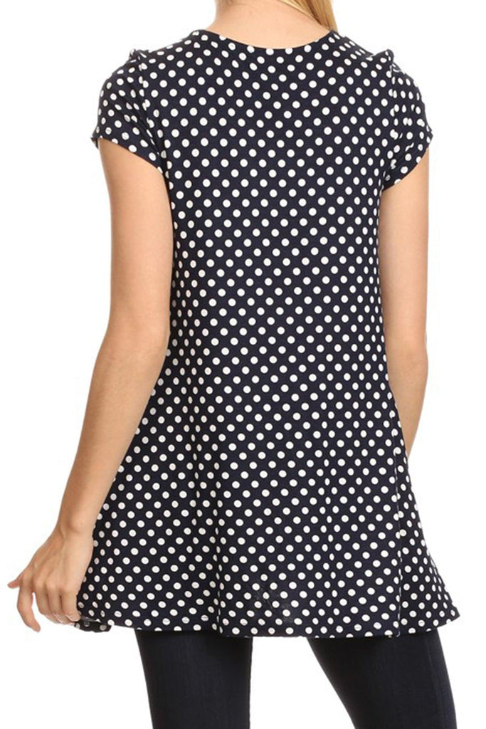 Women's Casual Polka Dot Short Sleeve Round Neck Tunic Tops with Side Pockets FashionJOA