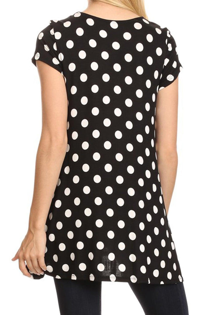 Women's Casual Polka Dot Short Sleeve Round Neck Tunic Tops with Side Pockets FashionJOA