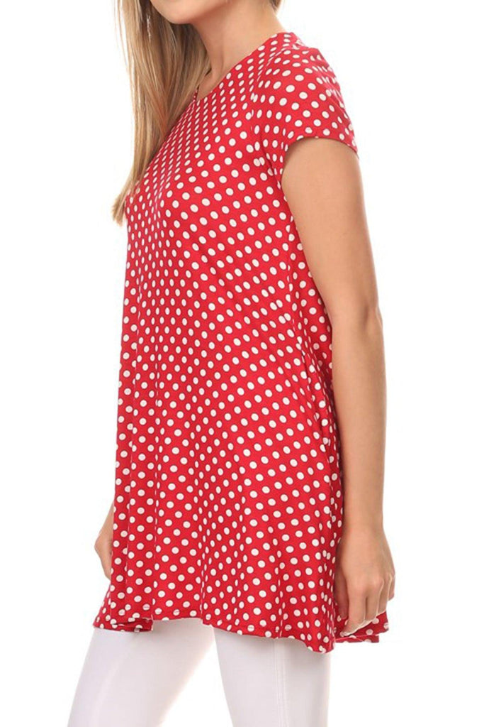 Women's Casual Polka Dot Short Sleeve Round Neck Tunic Tops with Side Pockets FashionJOA