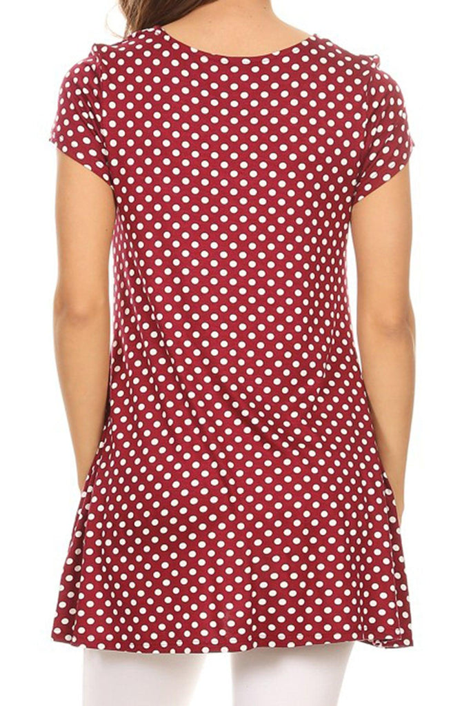 Women's Casual Polka Dot Short Sleeve Round Neck Tunic Tops with Side Pockets FashionJOA