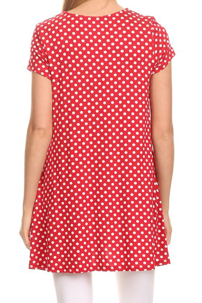 Women's Casual Polka Dot Short Sleeve Round Neck Tunic Tops with Side Pockets FashionJOA