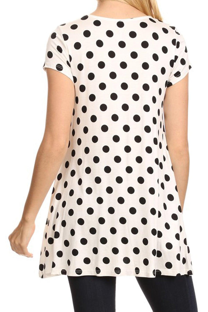 Women's Casual Polka Dot Short Sleeve Round Neck Tunic Tops with Side Pockets FashionJOA