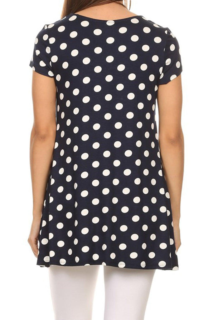 Women's Casual Polka Dot Short Sleeve Round Neck Tunic Tops with Side Pockets FashionJOA