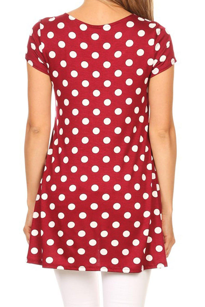 Women's Casual Polka Dot Short Sleeve Round Neck Tunic Tops with Side Pockets FashionJOA