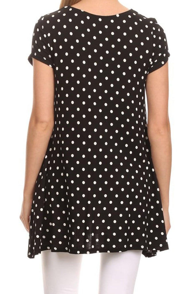 Women's Casual Polka Dot Short Sleeve Round Neck Tunic Tops with Side Pockets FashionJOA