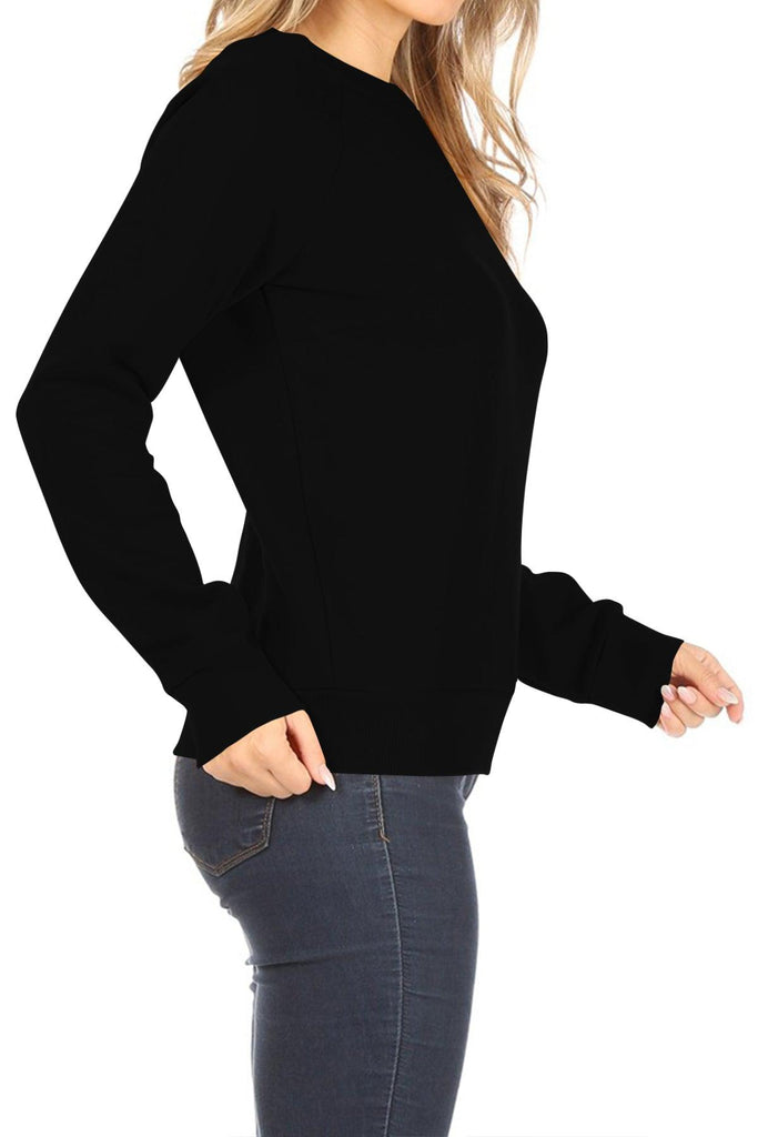 Women's Casual Pullover Fleece Long Sleeve Basic Crew Neck Solid Sweatshirt FashionJOA