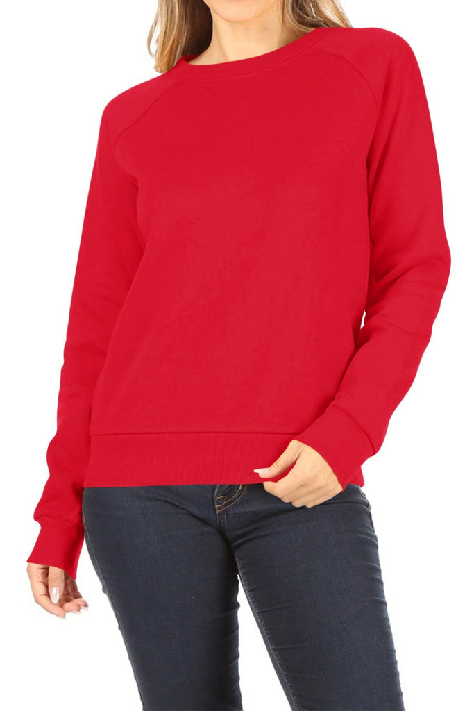 Women's Casual Pullover Fleece Long Sleeve Basic Crew Neck Solid Sweatshirt FashionJOA