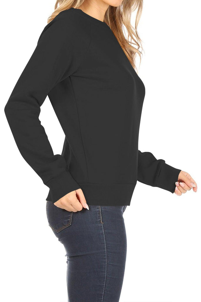 Women's Casual Pullover Fleece Long Sleeve Basic Crew Neck Solid Sweatshirt FashionJOA