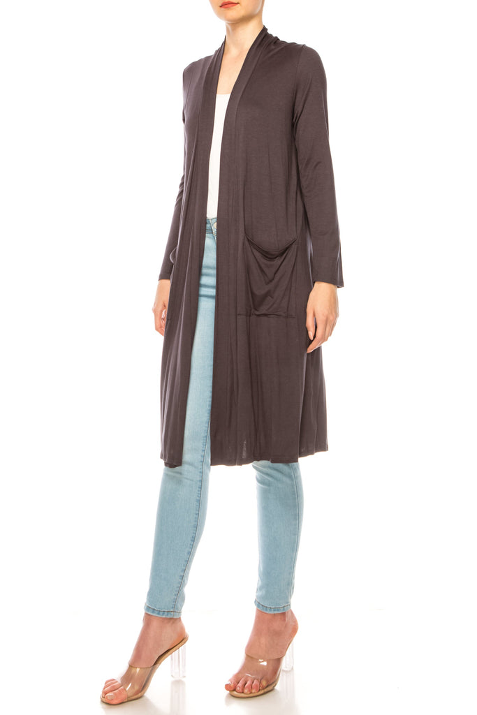 Women's Casual Relexed Fit Side Pockets Long Cardigan FashionJOA