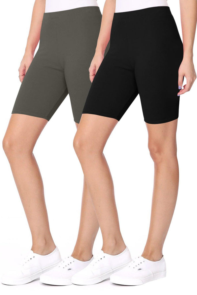 Women's Casual Seamless Elastic High Waist Running Yoga Biker Shorts Pants (Pack of 2) FashionJOA