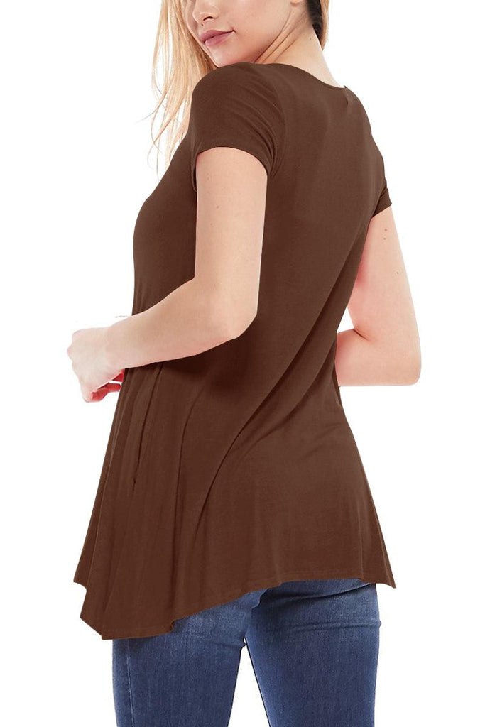 Women's Casual Short Sleeve Relaxed Fit Round Neck Side Pockets Tunic Top FashionJOA